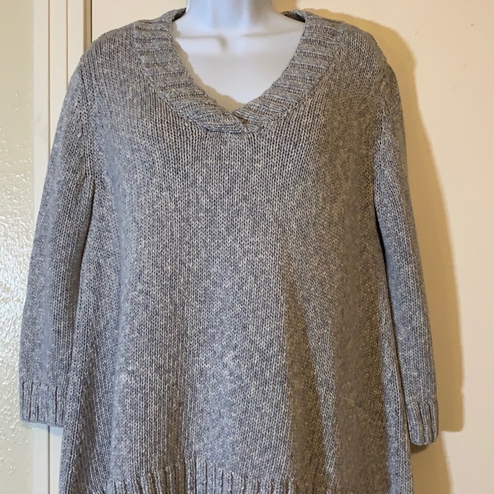 Pure Hand-knit Pull Over V-Neck Cotton Sweater, L